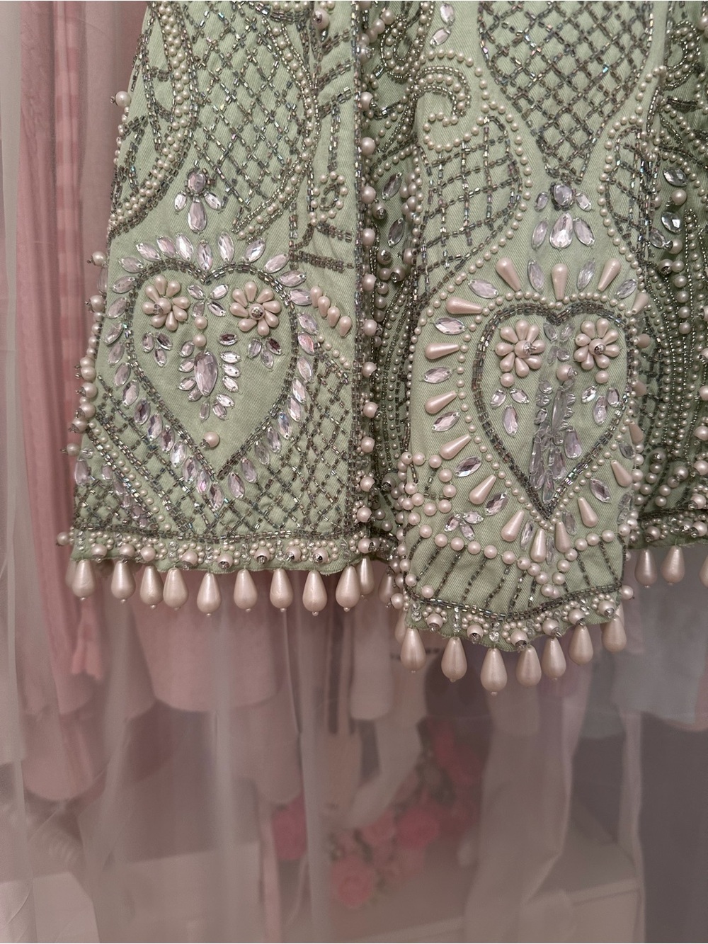 Asos Luxe Embellished Sweetheart Caged Mini Dress in Sage - Picture 5 of 12